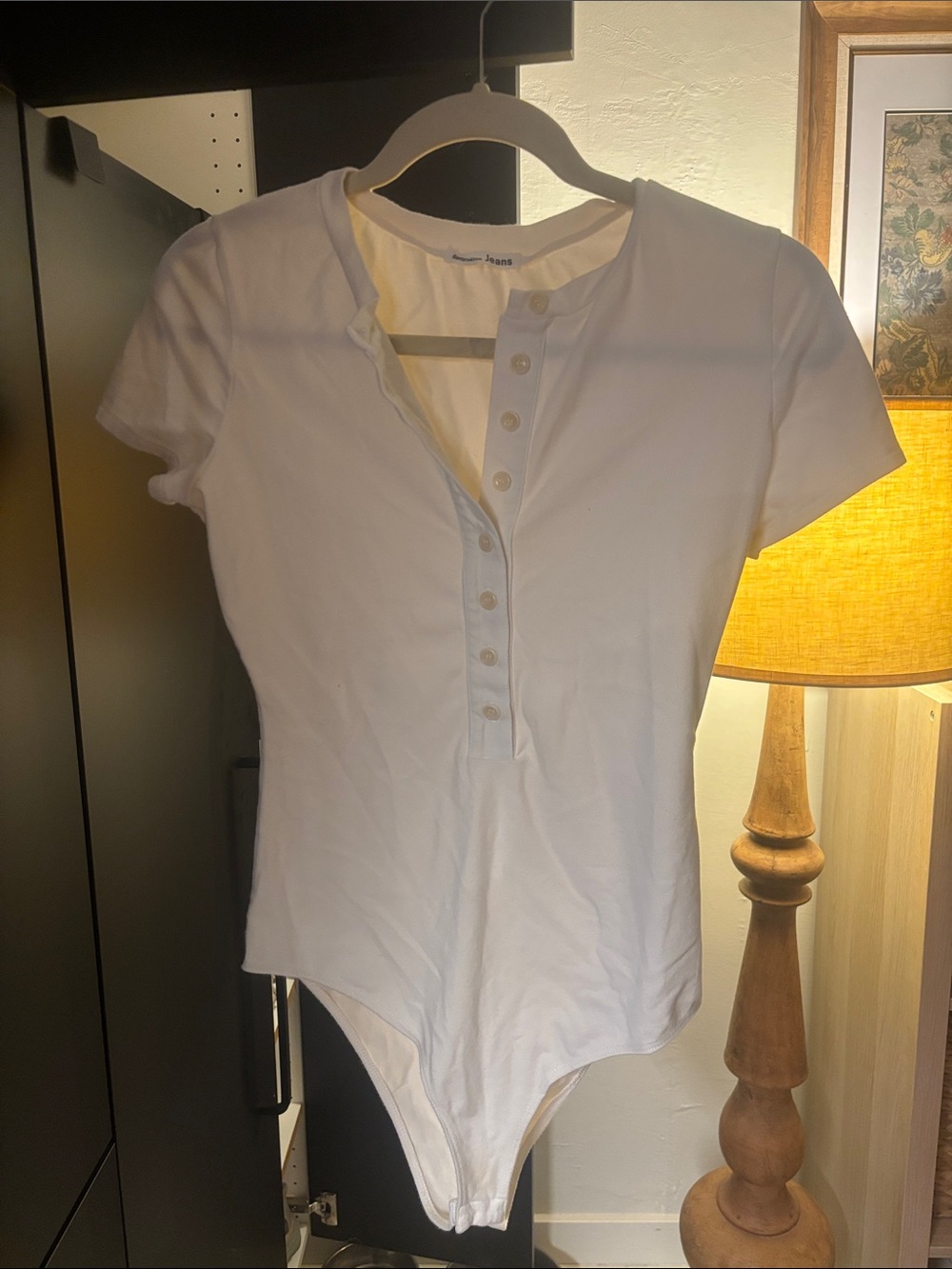 Reformation Jeans White Henley Bodysuit Women's M